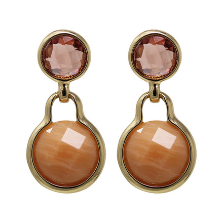 Aretes color Dorado marca Anne Klein tipo doble gota colgante circular resina acabado Brillante apricot