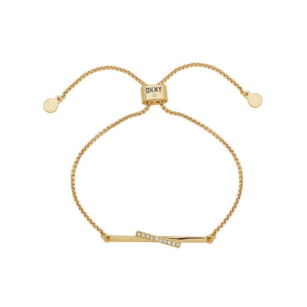 BRAZALETE DORADO MARCA DKNY DE SILUETA AJUSTABLE ESTRUCTURA DETALLE PAVE