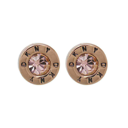 Aretes Oro Rosa Marca Dkny De Silueta Botón Cristal Rosa