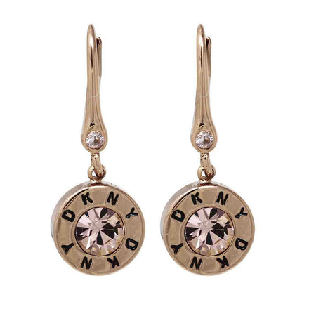 Aretes Oro Rosa Marca Dkny De Silueta Colgante Cristal Rosa