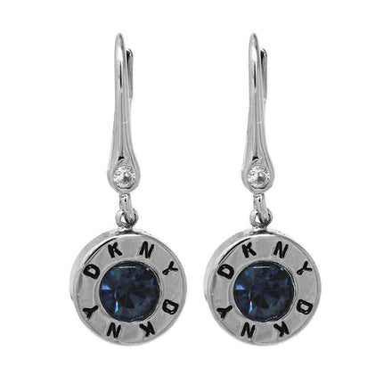 Aretes Plata Marca Dkny De Silueta Colgante Cristal Azul