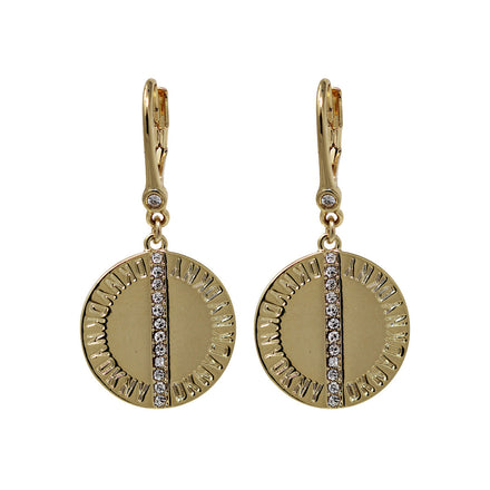 ARETES DORADO MARCA DKNY DE SILUETA COLGANTE CIRCULAR DETALLE PAVE