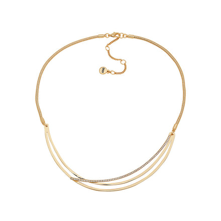 COLLAR DORADO 16" MARCA DKNY DE SILUETA GARGANTILLA ESTRUCTURA DETALLE PAVE