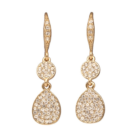 ARETES DORADO MARCA GIVENCHY DE SILUETA COLGANTE CON DETALLES DE CRISTAL COLOR CLARO