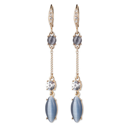 ARETES DORADO MARCA GIVENCHY DE SILUETA COLGANTE CON DETALLES DE CRISTAL COLOR GRIS