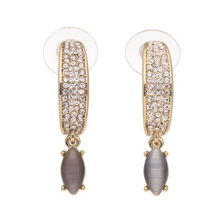 ARETES DORADO MARCA GIVENCHY DE SILUETA COLGANTE CON DETALLES DE CRISTAL COLOR GRIS