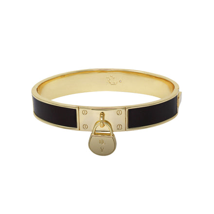 BRAZALETE MARCA RALPH LAUREN DORADO DE SILUETA BRAZALETE DETALLE PIEL COLOR CAFÉ