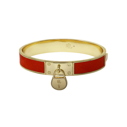 BRAZALETE MARCA RALPH LAUREN DORADO DE SILUETA BRAZALETE DETALLE PIEL COLOR NARANJA