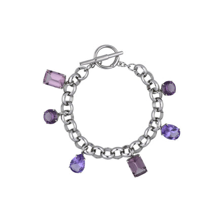 BRAZALETE MARCA RALPH LAUREN PLATA DE SILUETA SENCILLO CRISTAL MORADO