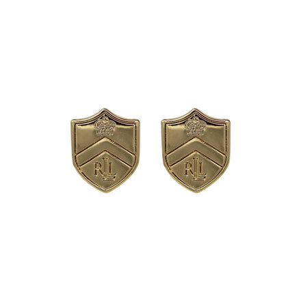 ARETES MARCA RALPH LAUREN DORADO DE SILUETA BOTON DETALLE LOGO ESCUDO