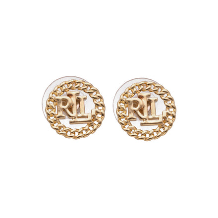 ARETES MARCA RALPH LAUREN DORADO DE SILUETA BOTON LOGO RLL