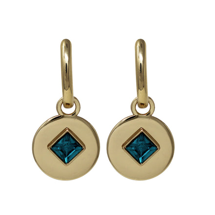 ARETES MARCA RALPH LAUREN DORADO DE SILUETA COLGANTE CRISTAL AZUL