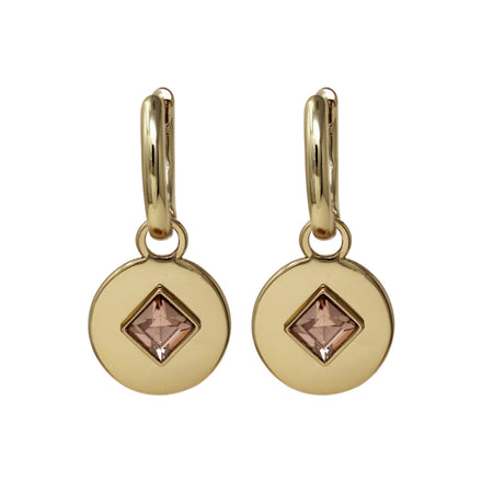 ARETES MARCA RALPH LAUREN DORADO DE SILUETA COLGANTE CRISTAL ROSA