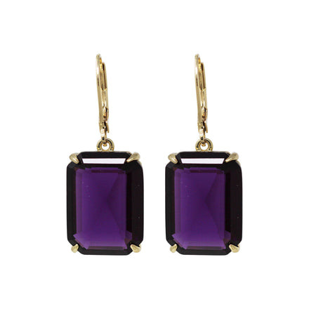 ARETES MARCA RALPH LAUREN DORADO DE SILUETA COLGANTE CRISTAL BAGUETTE MORADO