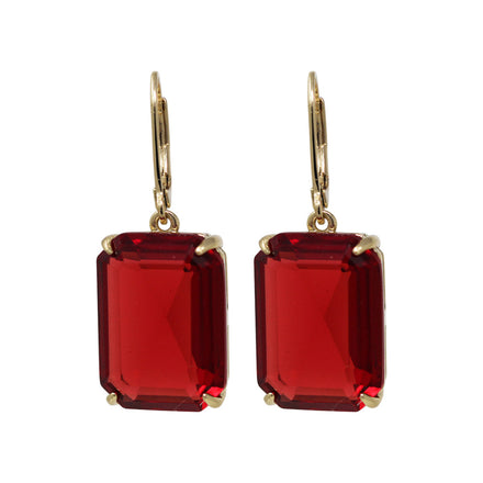 ARETES MARCA RALPH LAUREN DORADO DE SILUETA COLGANTE CRISTAL BAGUETTE ROJO