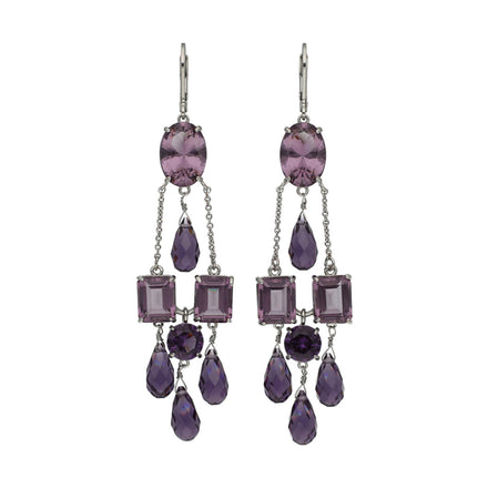 ARETES MARCA RALPH LAUREN PLATA DE SILUETA OPERA CRISTAL MORADO