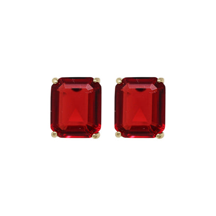 ARETES MARCA RALPH LAUREN DORADO DE SILUETA BOTON CRISTAL BAGUETTE ROJO