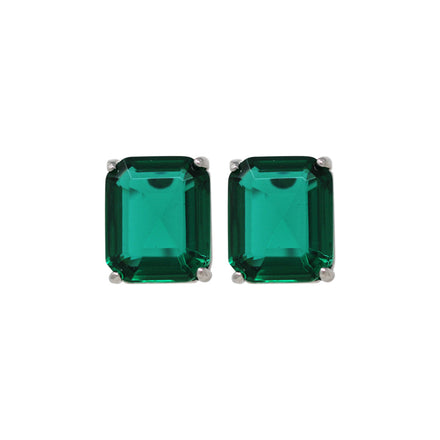 ARETES MARCA RALPH LAUREN PLATA DE SILUETA BOTON CRISTAL BAGUETTE VERDE