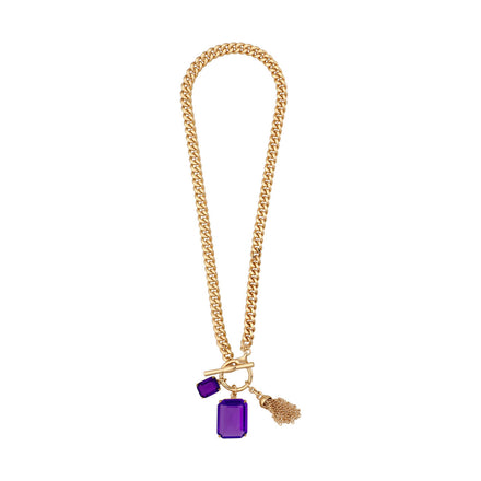 COLLAR MARCA RALPH LAUREN DORADO DE SILUETA SENCILLO CRISTAL BAGUETTE MORADO