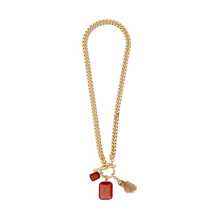 COLLAR MARCA RALPH LAUREN DORADO DE SILUETA SENCILLO CRISTAL BAGUETTE ROJO