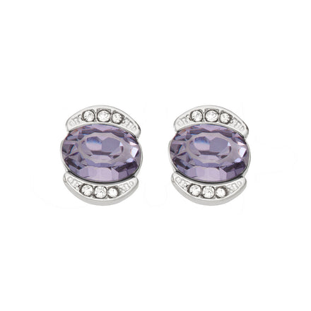 Aretes Color Plata, Marca Napier, Tipo  Botón Con Incrustaciones En Cristal Morado Y Pavé, Terminado Brillante.