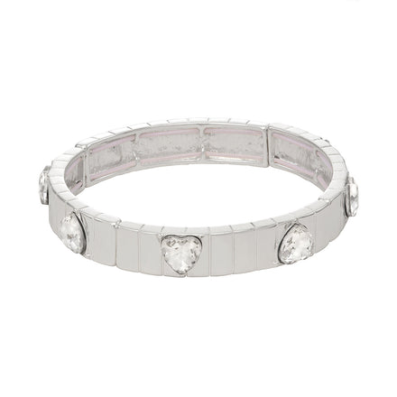 Pulsera Hearts para dama color Plata marca Nine West tipo sencilla strech con incrustaciones de cristal, acabdo brillante