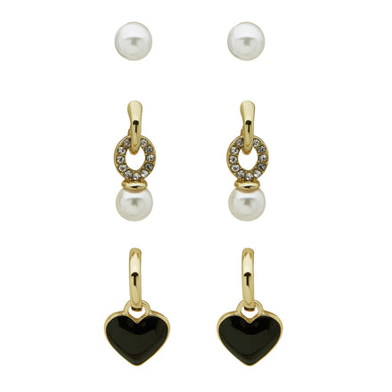 Aretes Pearl para dama color Plata marca Nine West tipo tripack con diferentes formas con incrsutaciones de imitación perla