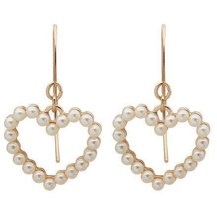 Aretes Pearl para dama color Dorado marca Nine West tipo colgante chico en forma de corazón con incrustaciones imitación perla