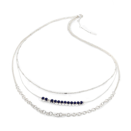 Collar Color Plata Marca Nine West Tipo Gargantilla De Tres Niveles Con Incrustaciones Tipo Perla Color Azul