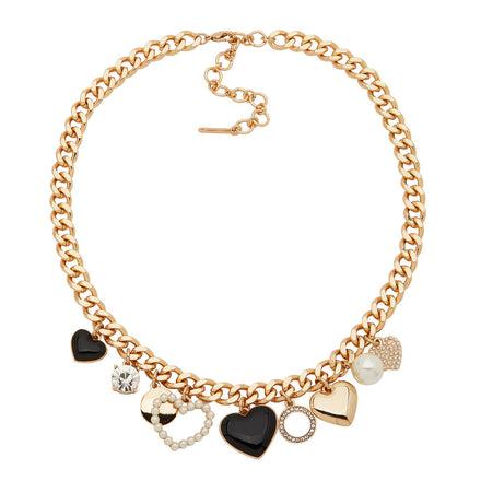 Collar Pearl para dama color Dorado marca Nine West tipo gargantilla con charms encanto de corazón