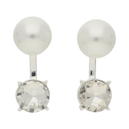 Aretes color plata marca Youre Invited tipo corto detalle imitación perla y cristal acabado pulido