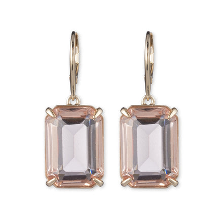 ARETES DORADO MARCA  RALPH LAUREN DE SILUETA COLGANTE CON CRISTAL TONO ROSA