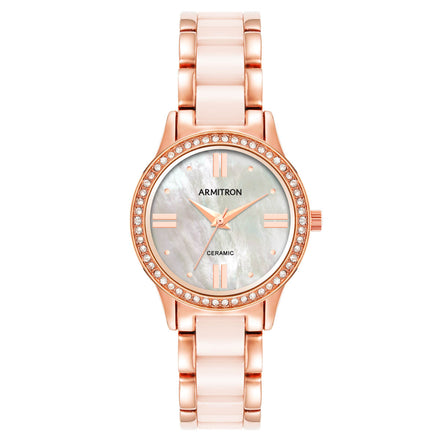 Reloj Armitron Para Dama Brazalete De Ceramica Color Oro Rosa